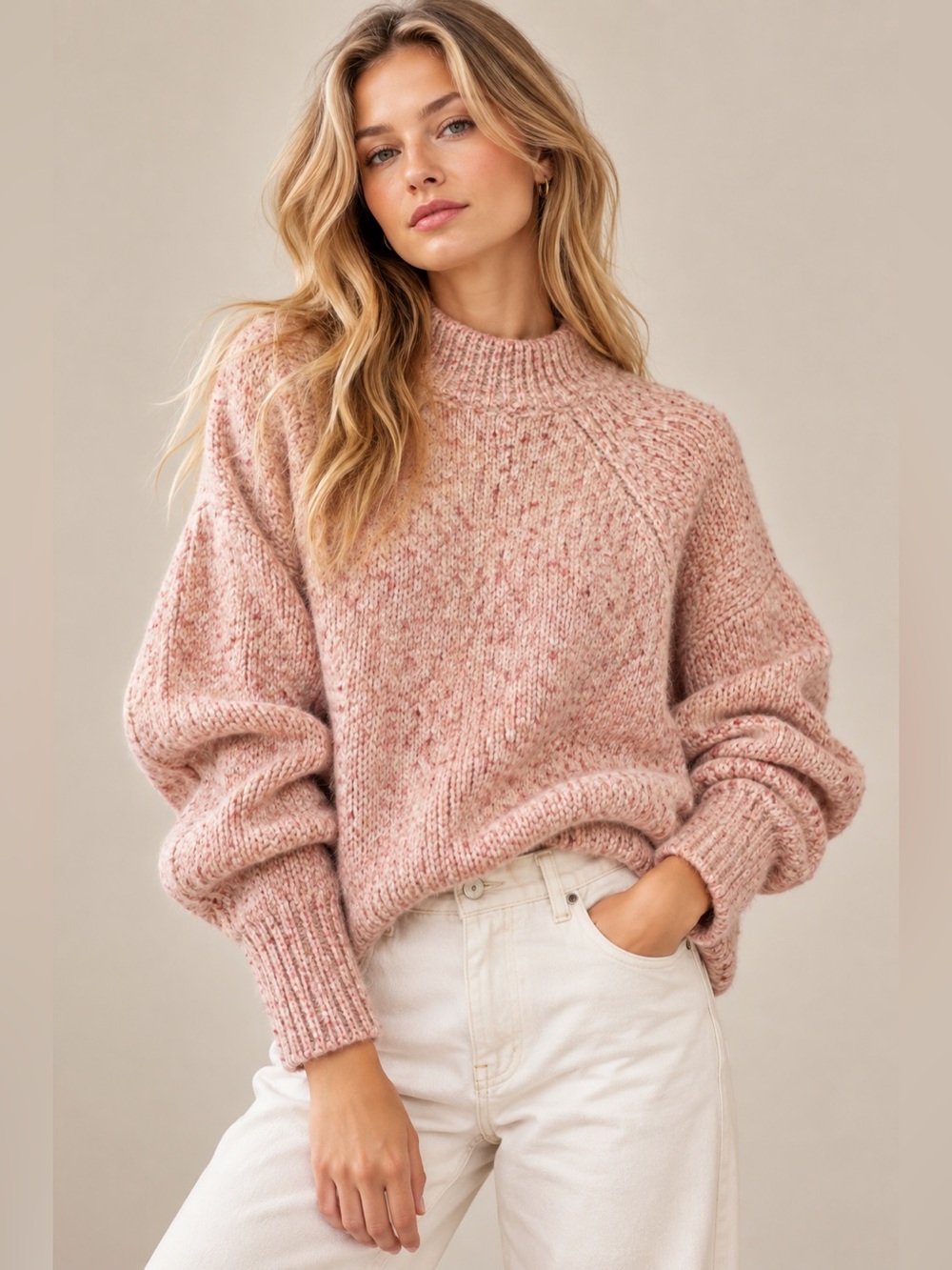 Lulus NWT Cozy Pink Marled Knit Sweater